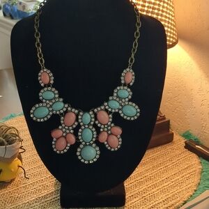 Statement Bib Necklace w/rhinestones 19" Adjustable Length